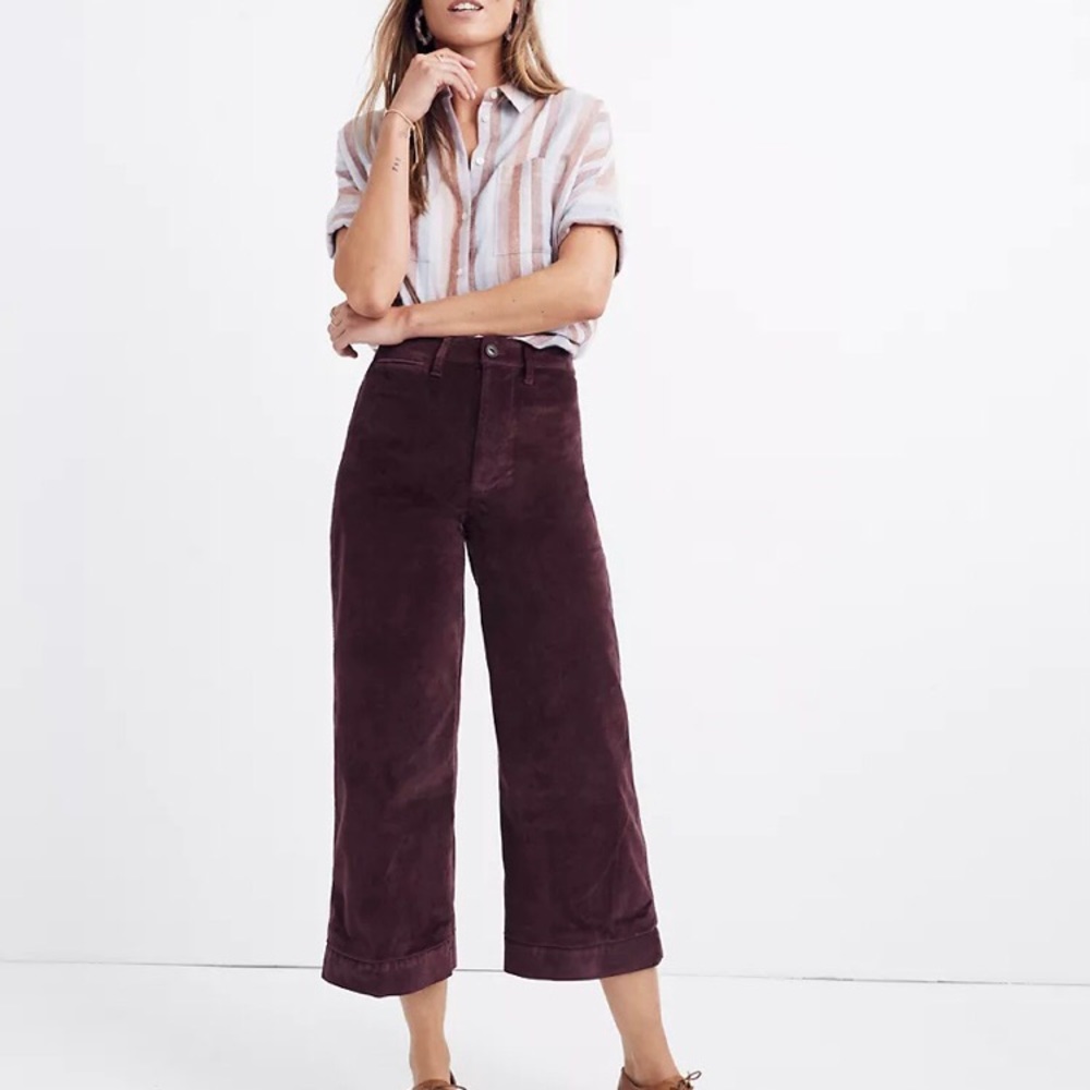 Madewell Emmet Wide-Leg Crop Pants in Velveteen